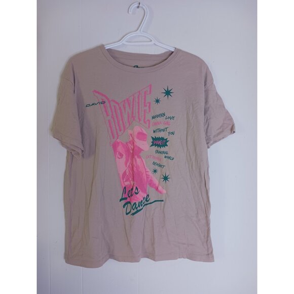 David Bowie Women's Soft Lightweight Crewneck Short Sleeve Band Tee Tan M - Picture 1 of 6